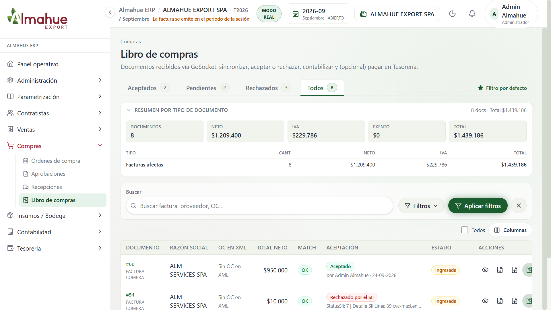 Libro de compras sin aviso de proveedor ni orden, y sin los botones nuevos