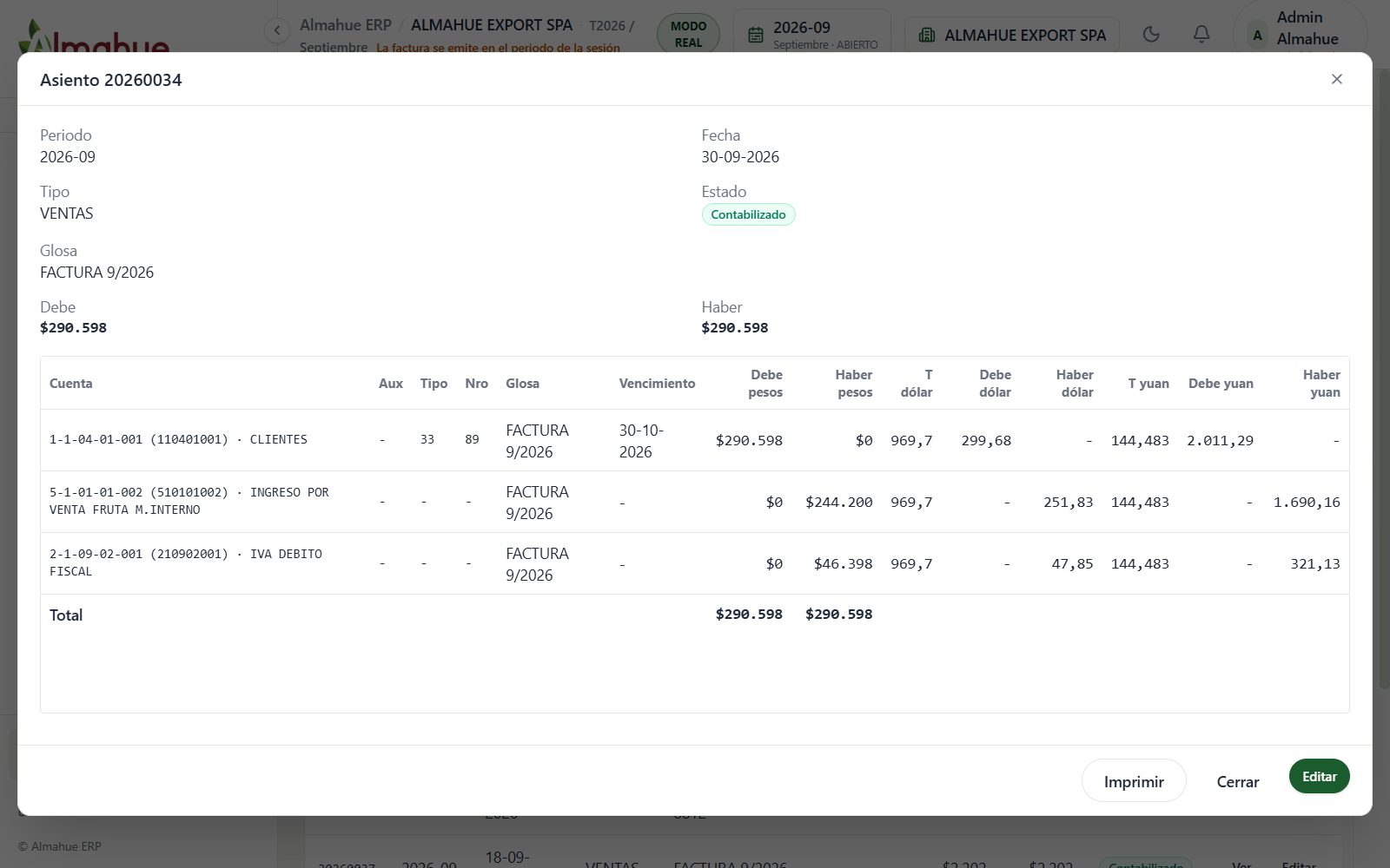 Comprobante de venta con tipo de cambio que no era el del día del asiento