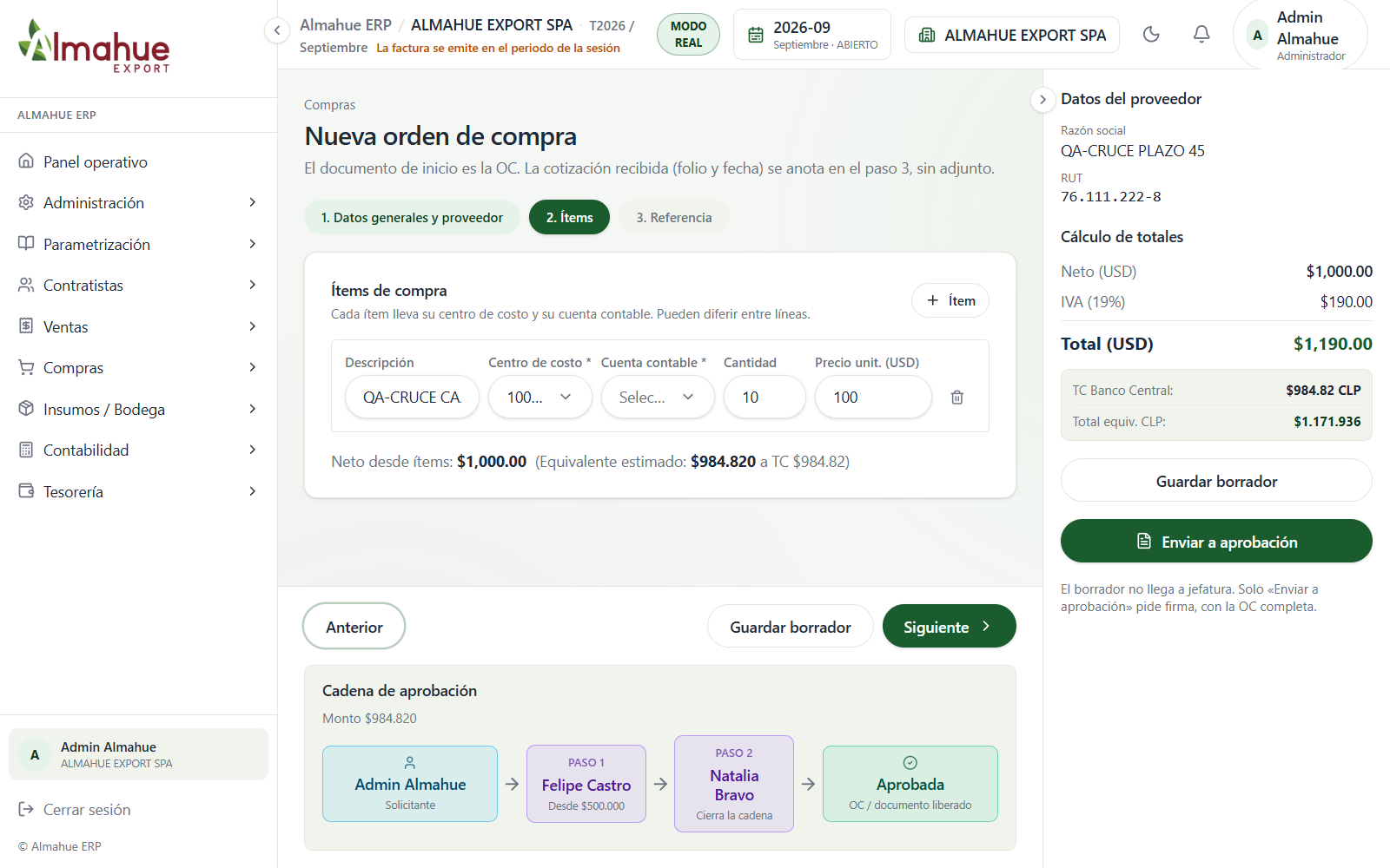 Ítem de 10 por 100 dólares con total equivalente mezclado